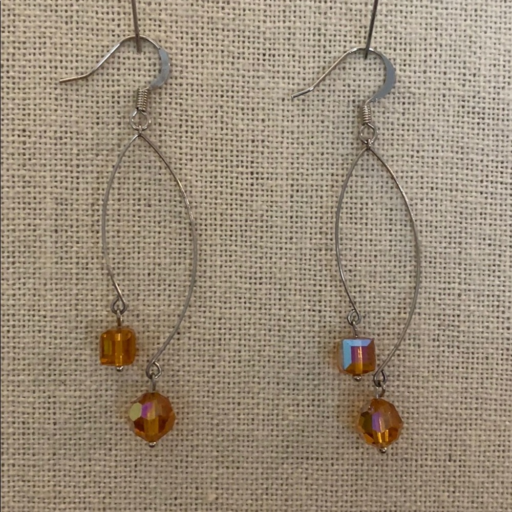 Silver and ginger color stone earrings